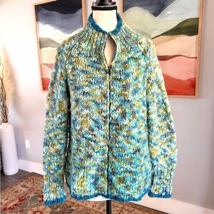 Indigenous Blue and Green Wool Knit Cardigan